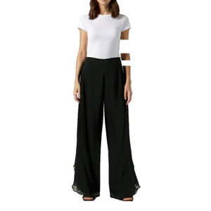 St. John Pants Size 14 100% Silk Palazzo Pants with Slits Black